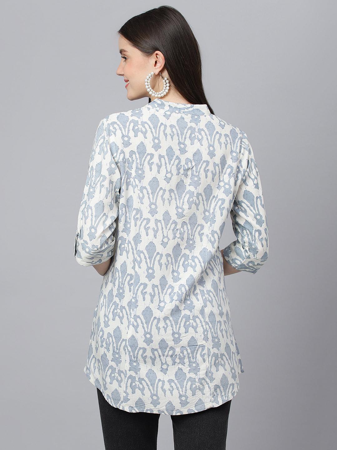 Jamal Jamaloo Off white Abstract printed Rayon A-line Shirts Style Top - Jamal Jamaloo