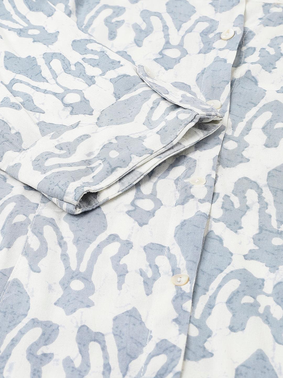 Jamal Jamaloo Off white Abstract printed Rayon A-line Shirts Style Top - Jamal Jamaloo
