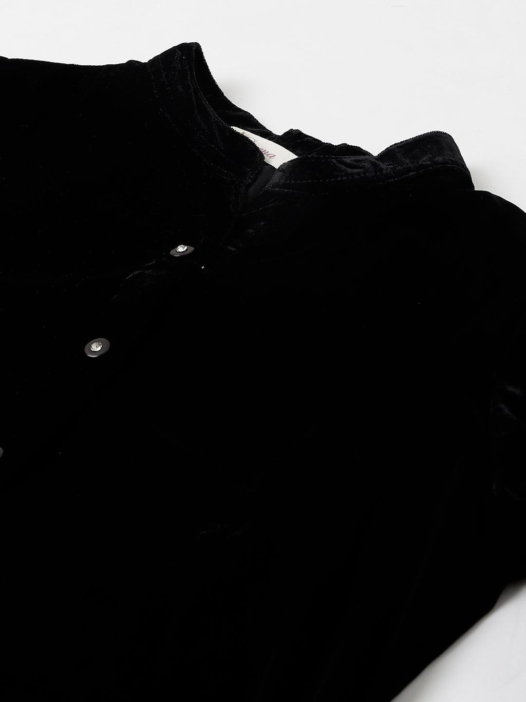 Jamal Jamaloo Black Solid Velvet A-line Shirts Style Top - Jamal Jamaloo