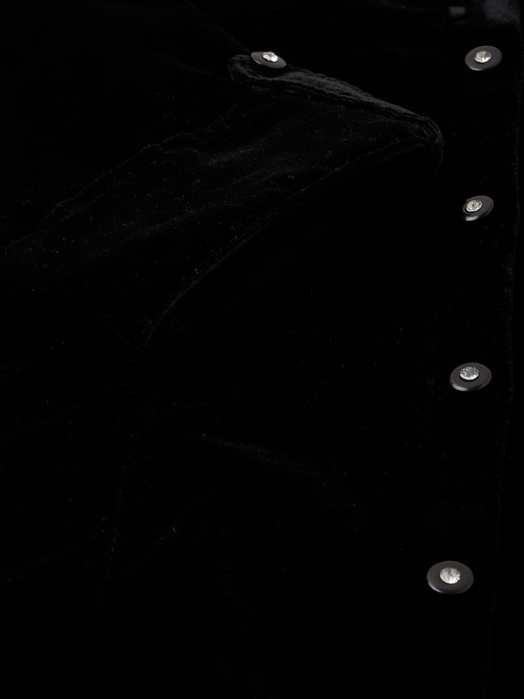 Jamal Jamaloo Black Solid Velvet A-line Shirts Style Top - Jamal Jamaloo
