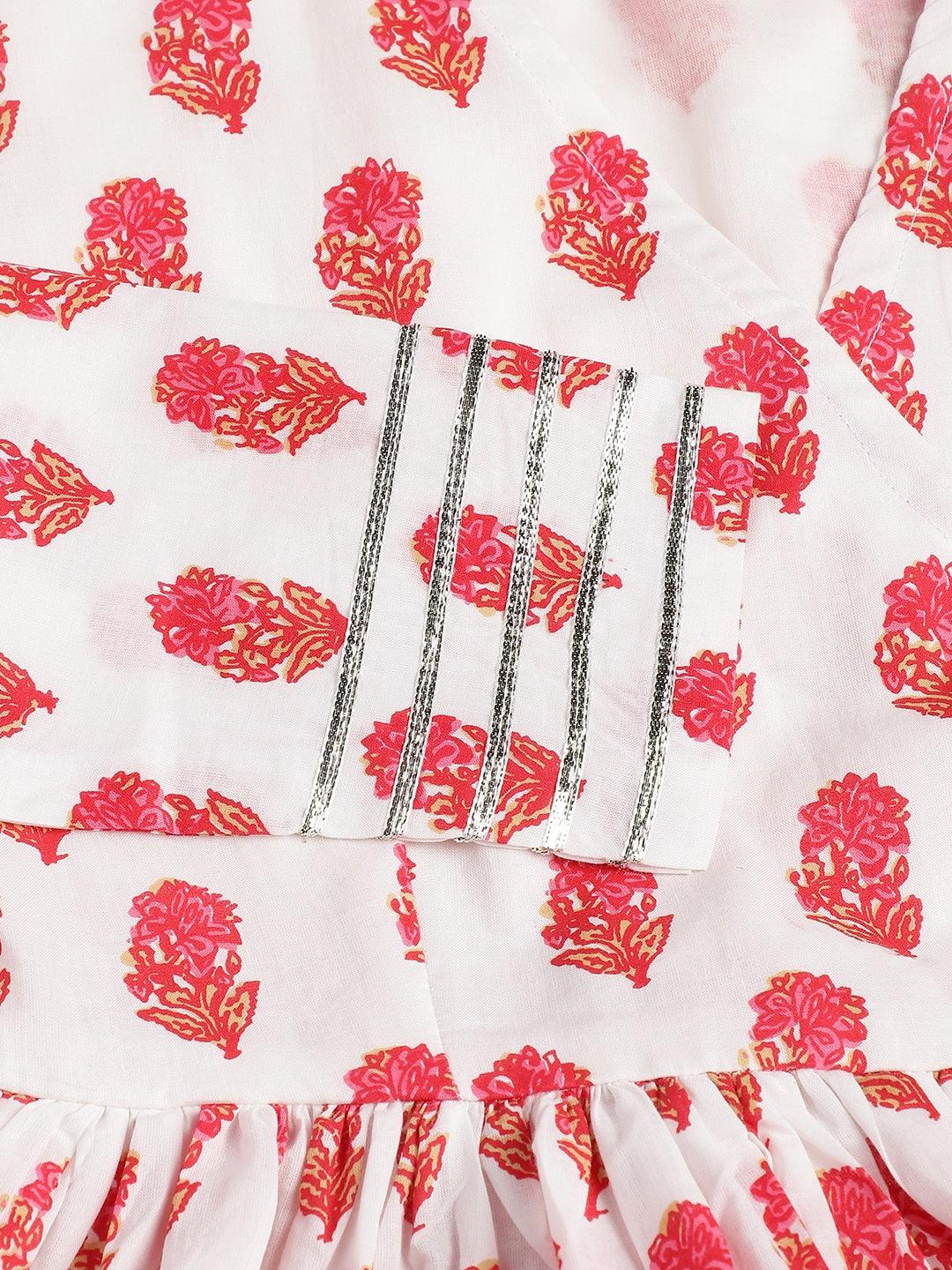 Jamal Jamaloo White and Red Floral Printed Angarakha Kurta - Jamal Jamaloo