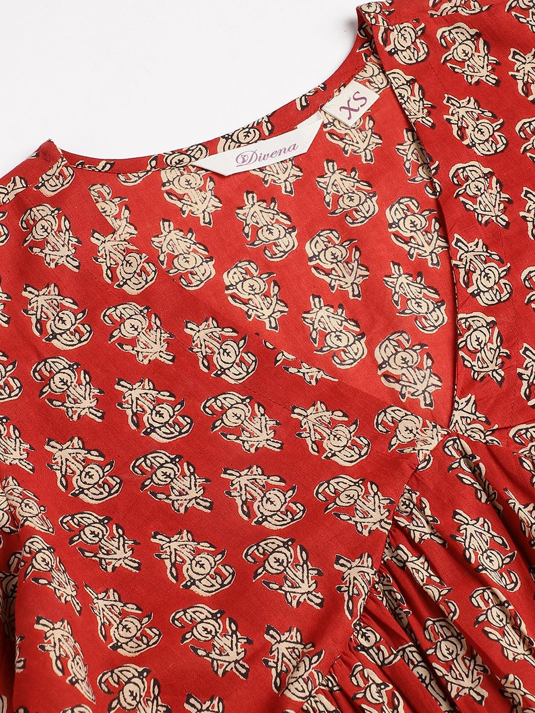 Jamal Jamaloo Red Floral Cotton Pemplum Style Top - Jamal Jamaloo
