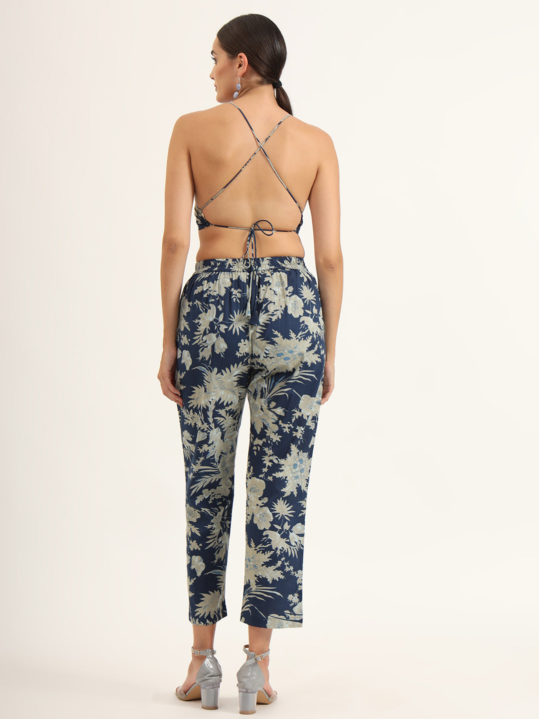 Navy Floral Print Pure Cotton Straight Co-ord Set