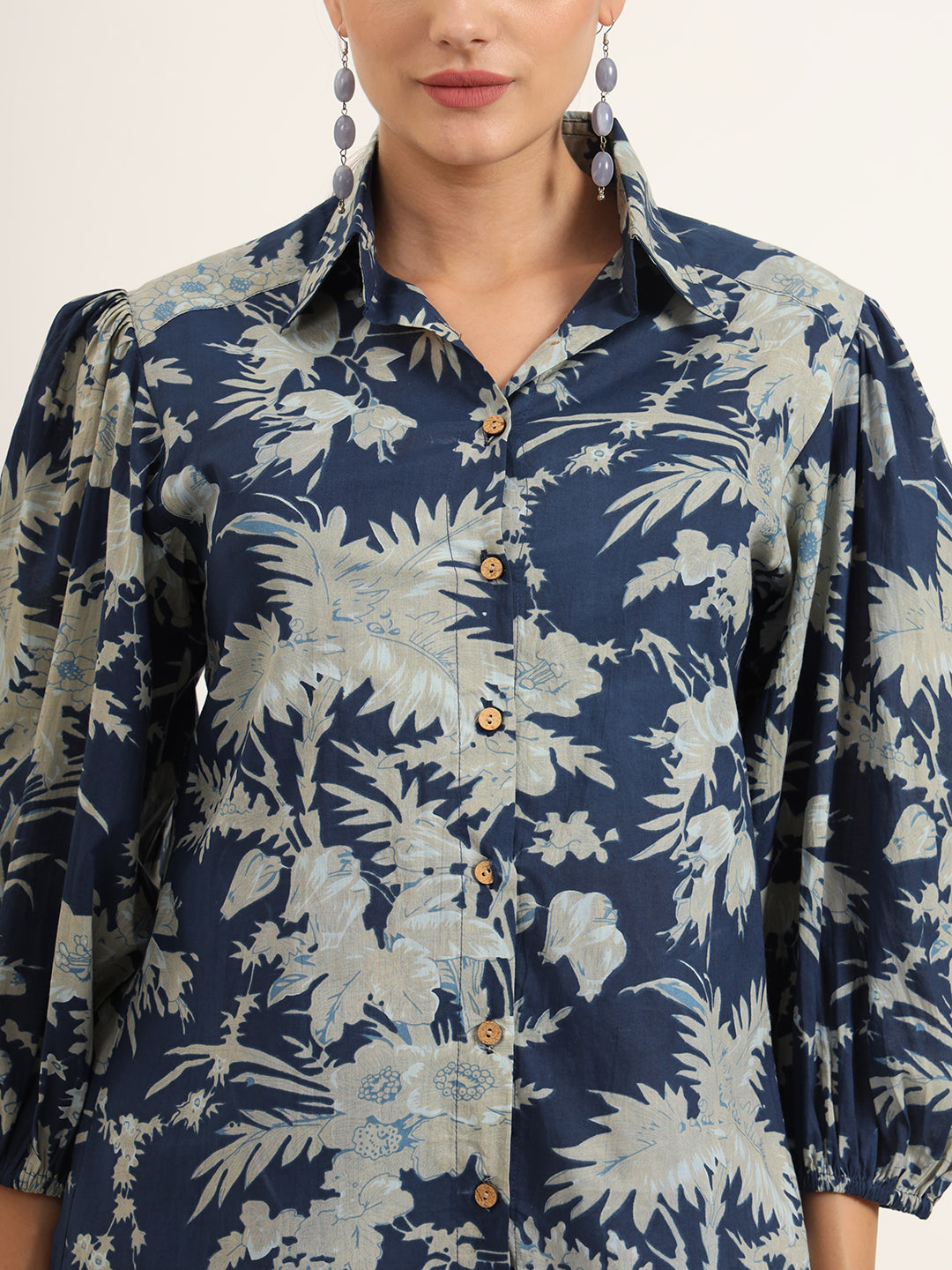 Navy Floral Print Pure Cotton Straight Co-ord Set