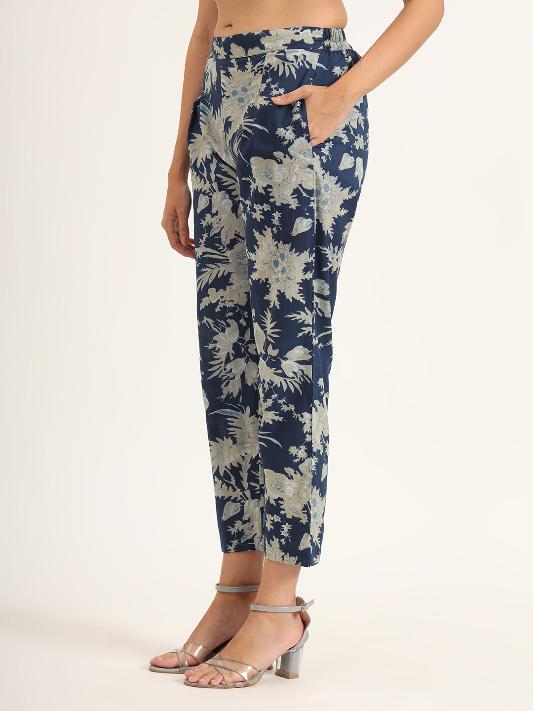 Navy Floral Print Pure Cotton Straight Co-ord Set