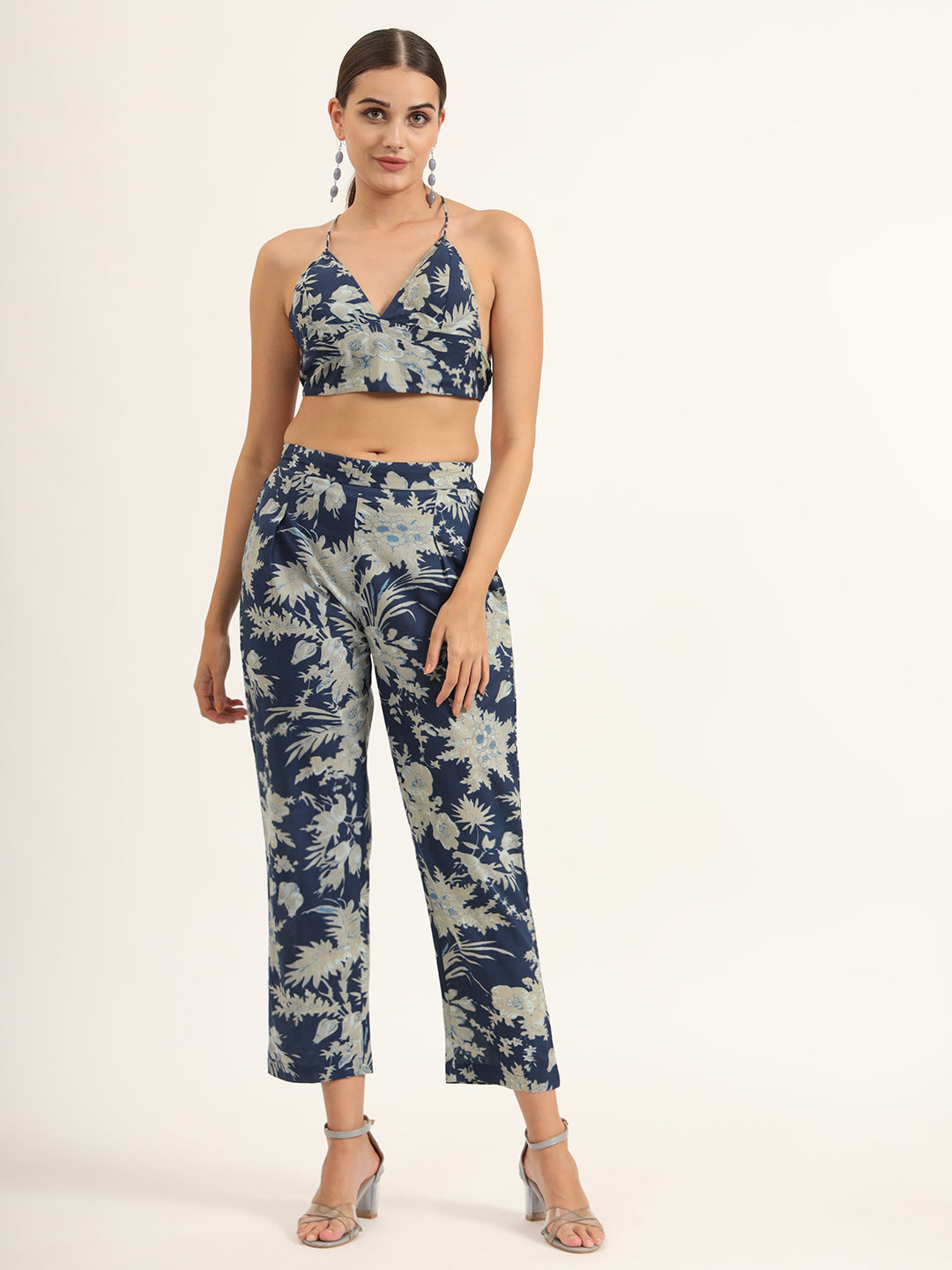 Navy Floral Print Pure Cotton Straight Co-ord Set