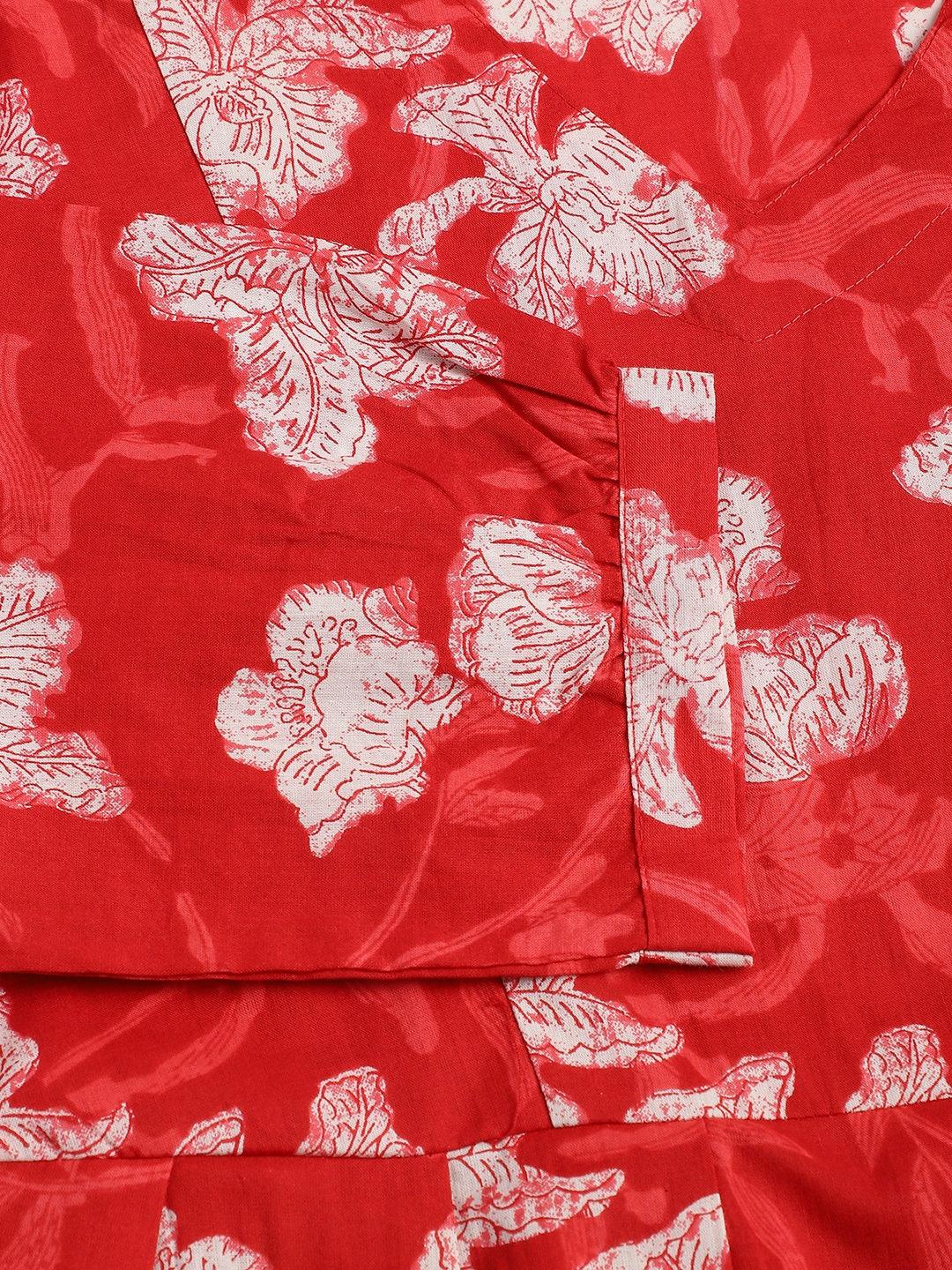 Jamal Jamaloo Red Cotton Peplum Top Pant Co-ords Sets - Jamal Jamaloo