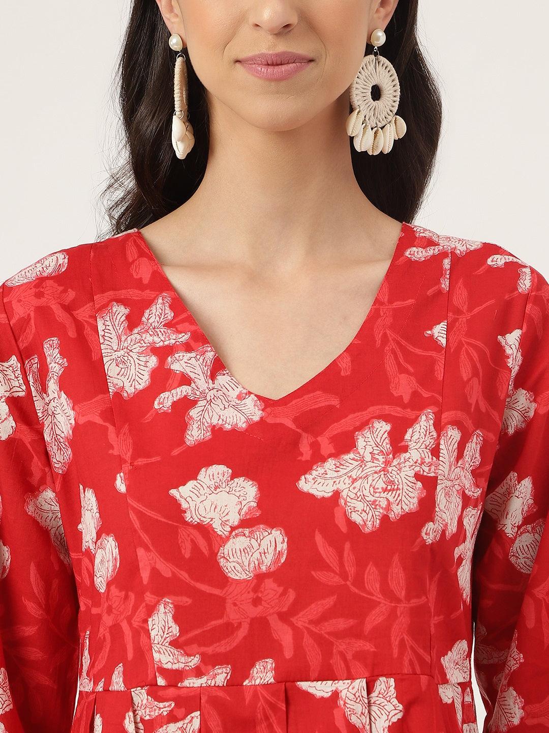 Jamal Jamaloo Red Cotton Peplum Top Pant Co-ords Sets - Jamal Jamaloo