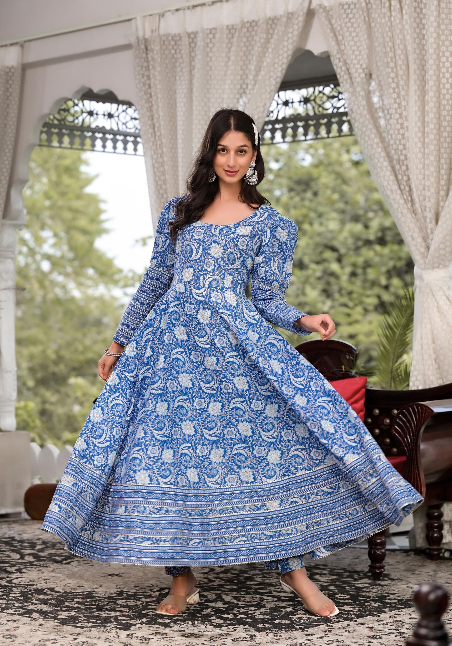 Blue Gota Patti Cotton Anarkali Kurta
