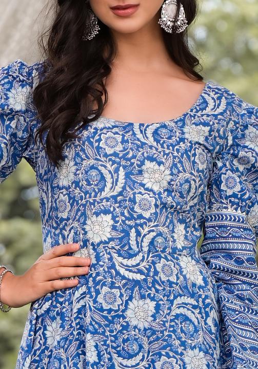 Blue Gota Patti Cotton Anarkali Kurta