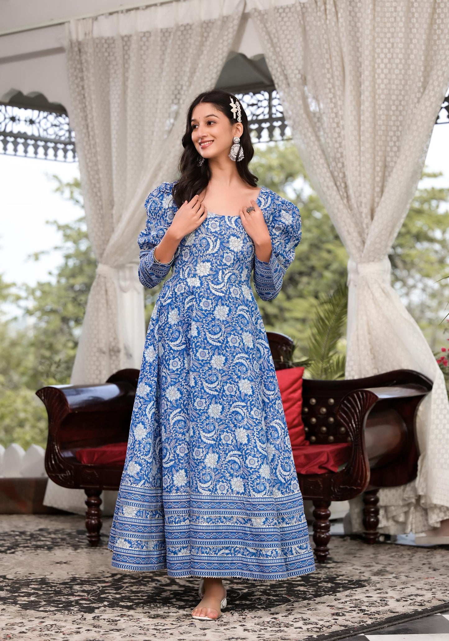 Blue Gota Patti Cotton Anarkali Kurta