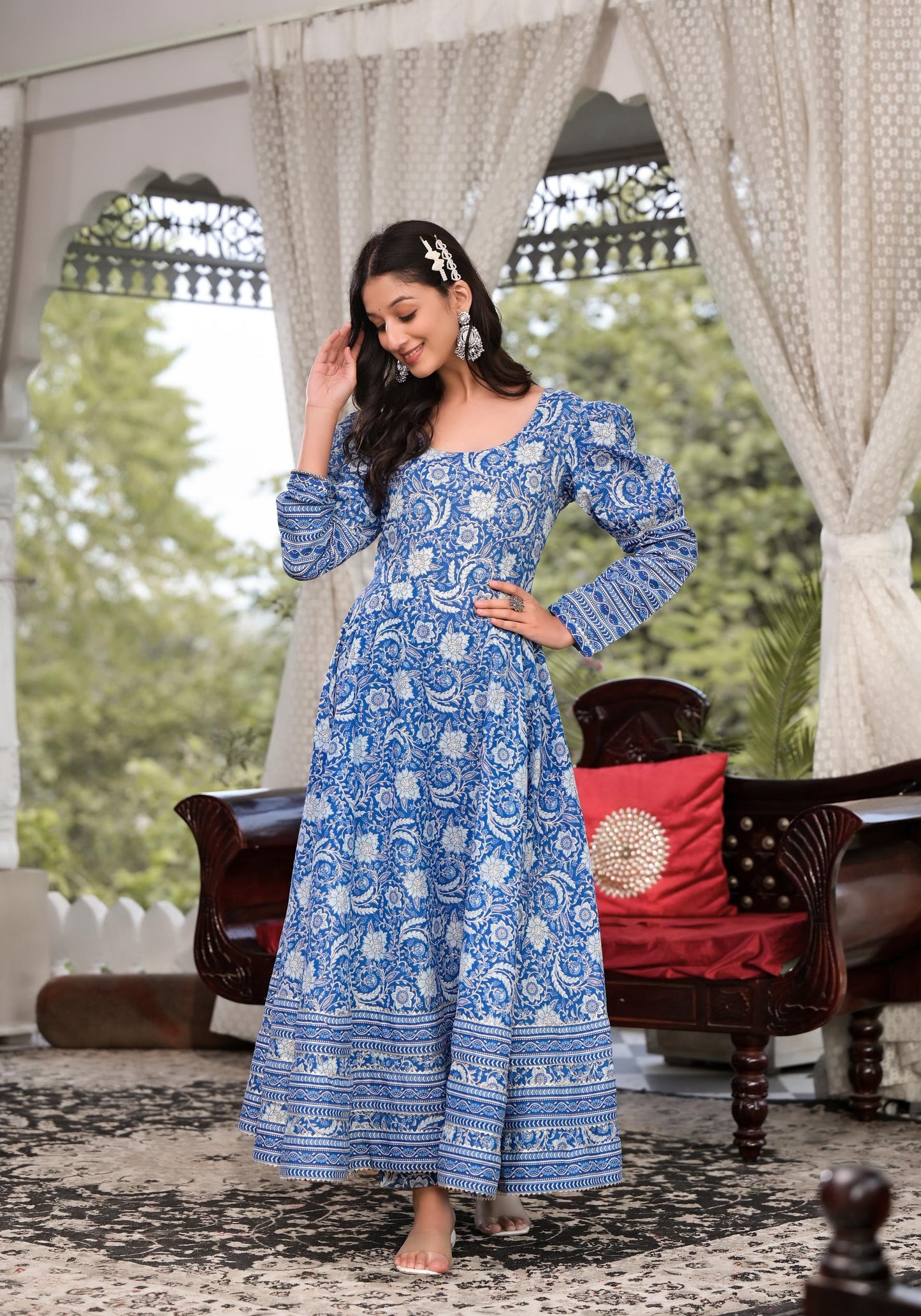 Blue Gota Patti Cotton Anarkali Kurta