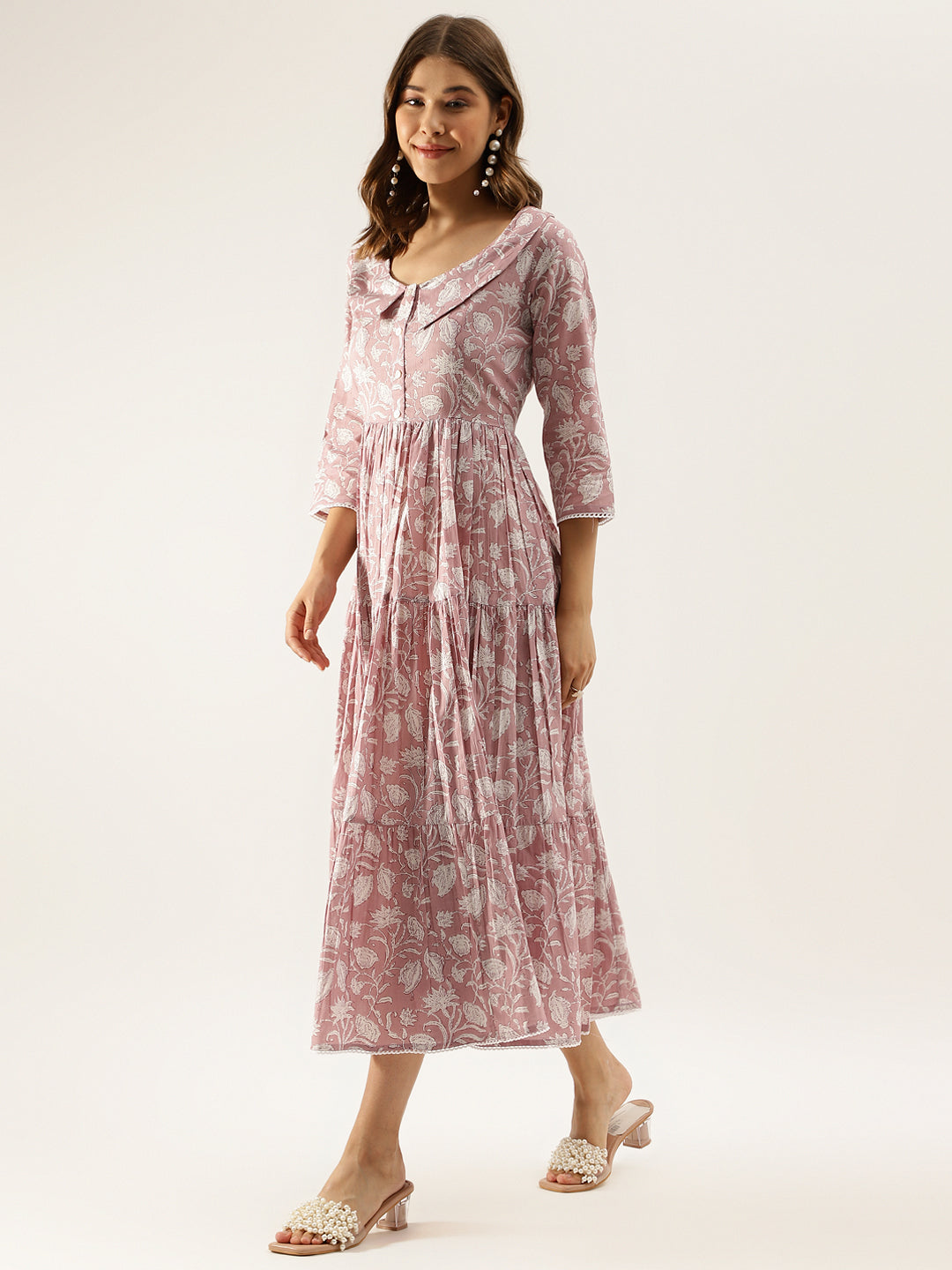 Floral Printed Cotton Ethnic Dress for Women