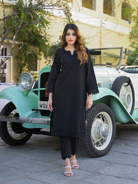 Black Solid Print Cotton Fabric  Shirt Kurta with Trouser