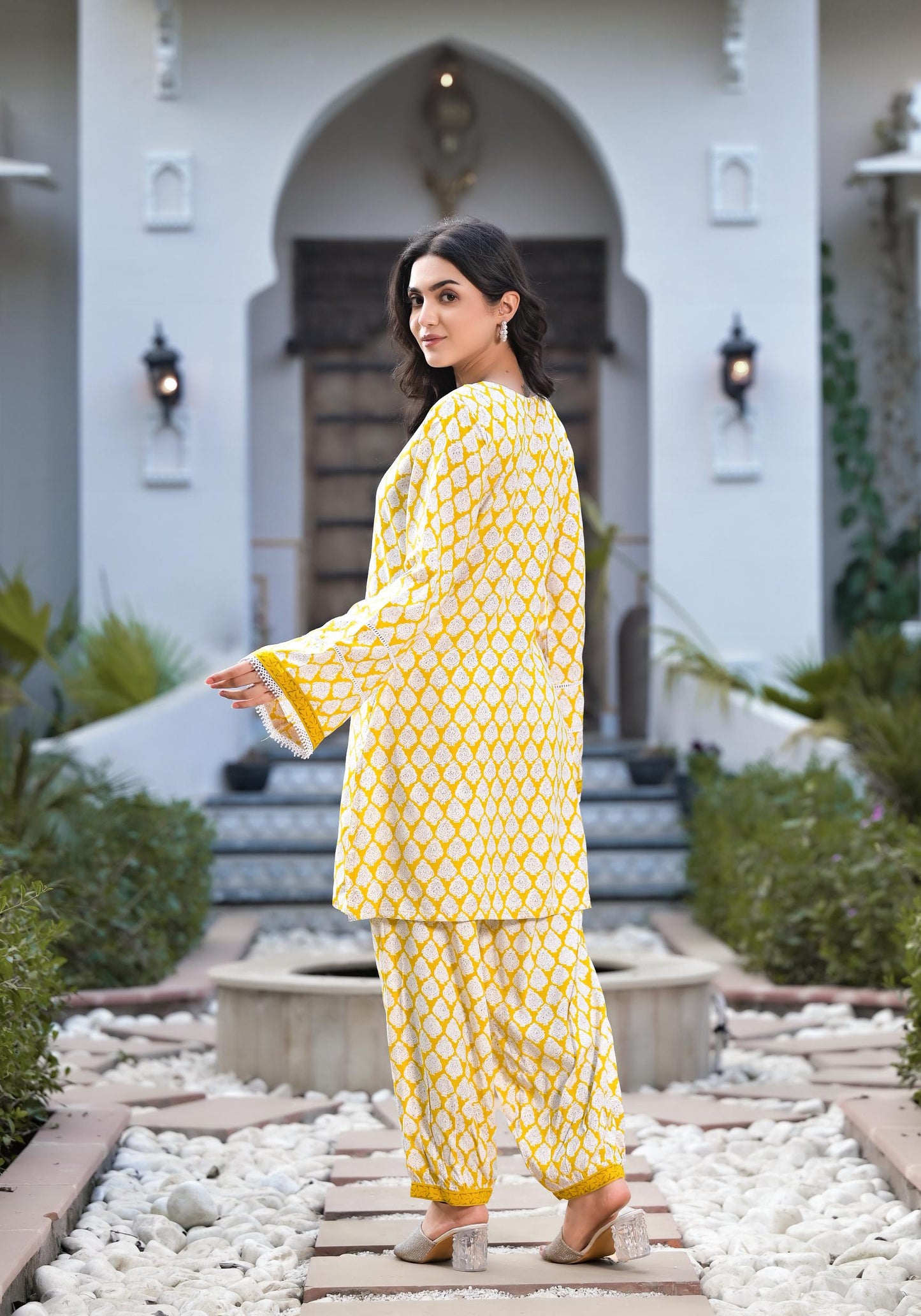 Yellow Floral Print Rayon Kurta set for women