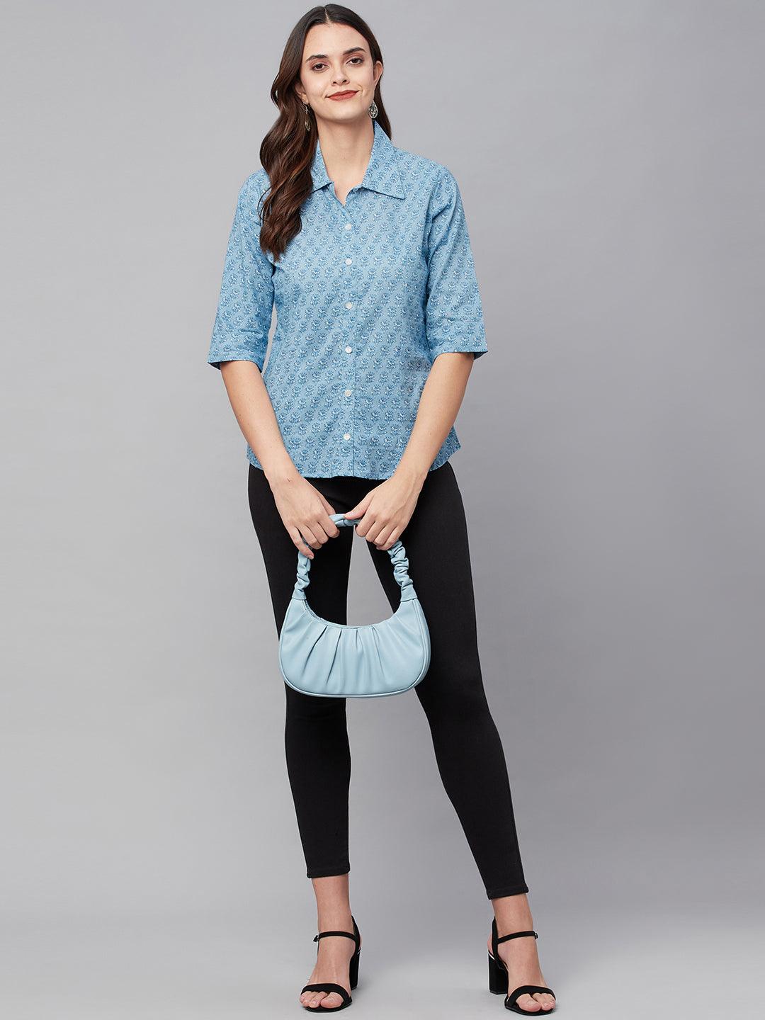 Jamal Jamaloo Sky Blue Block Printed Casual Women Shirts - Jamal Jamaloo