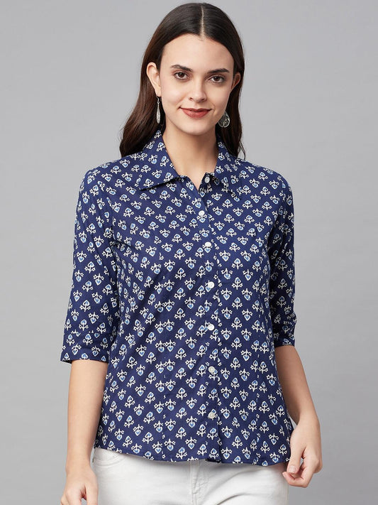 Jamal Jamaloo indigo Block Printed Casual Women Shirts - Jamal Jamaloo