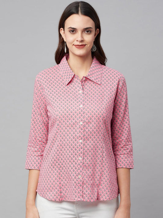 Jamal Jamaloo Baby Pink Block Printed Casual Women Shirts - Jamal Jamaloo