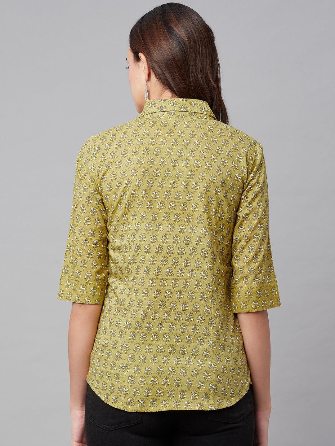 Jamal Jamaloo Mehndi Green Block Printed Casual Women Shirts - Jamal Jamaloo