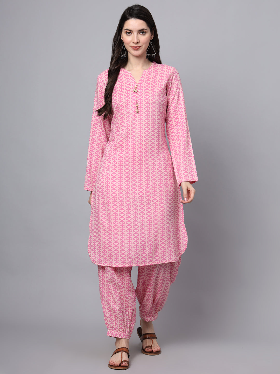 Pink Floral Print Rayon Fabric Staright Co-ord set
