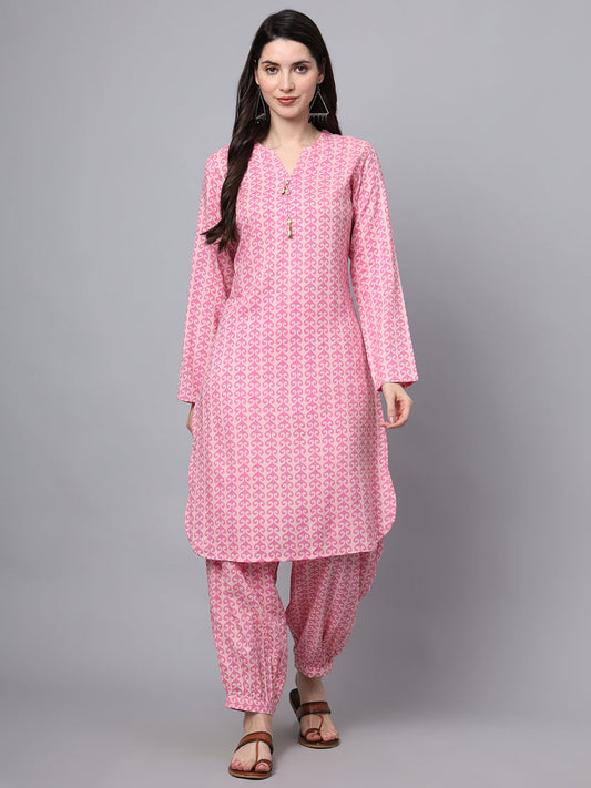 Pink Floral Print Rayon Fabric Staright Co-ord set