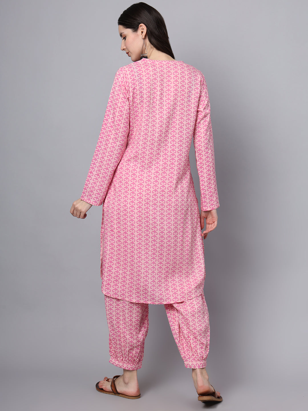 Pink Floral Print Rayon Fabric Staright Co-ord set