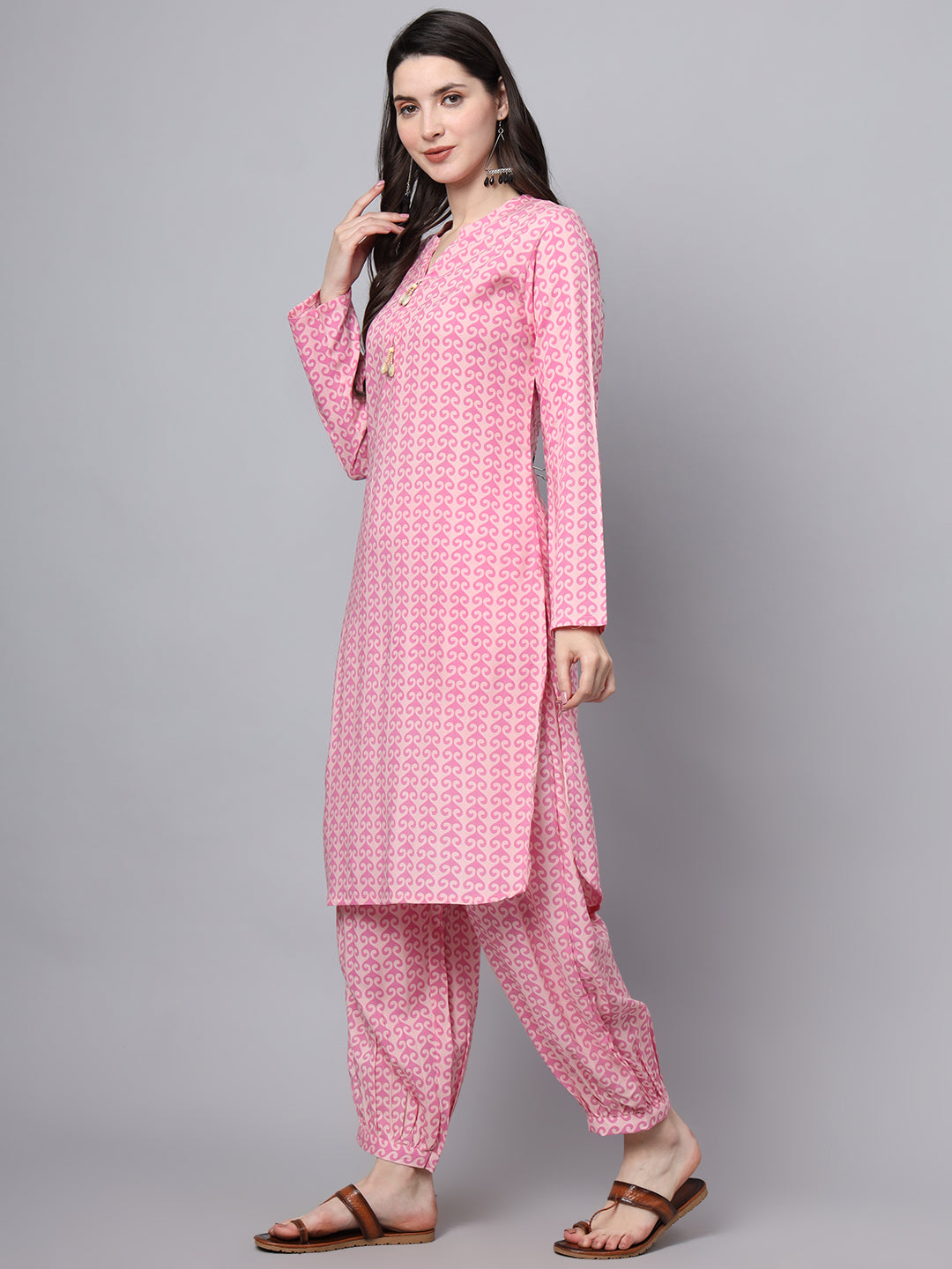 Pink Floral Print Rayon Fabric Staright Co-ord set
