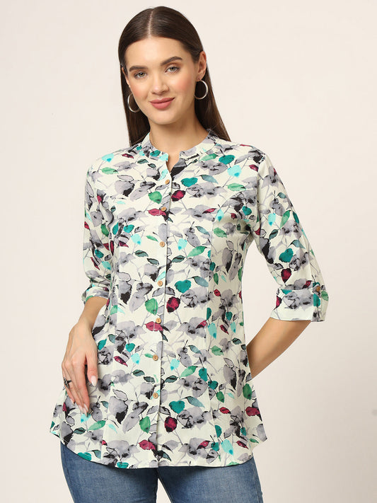 Multicolor Printed Rayon Fabric Shirt Style Top