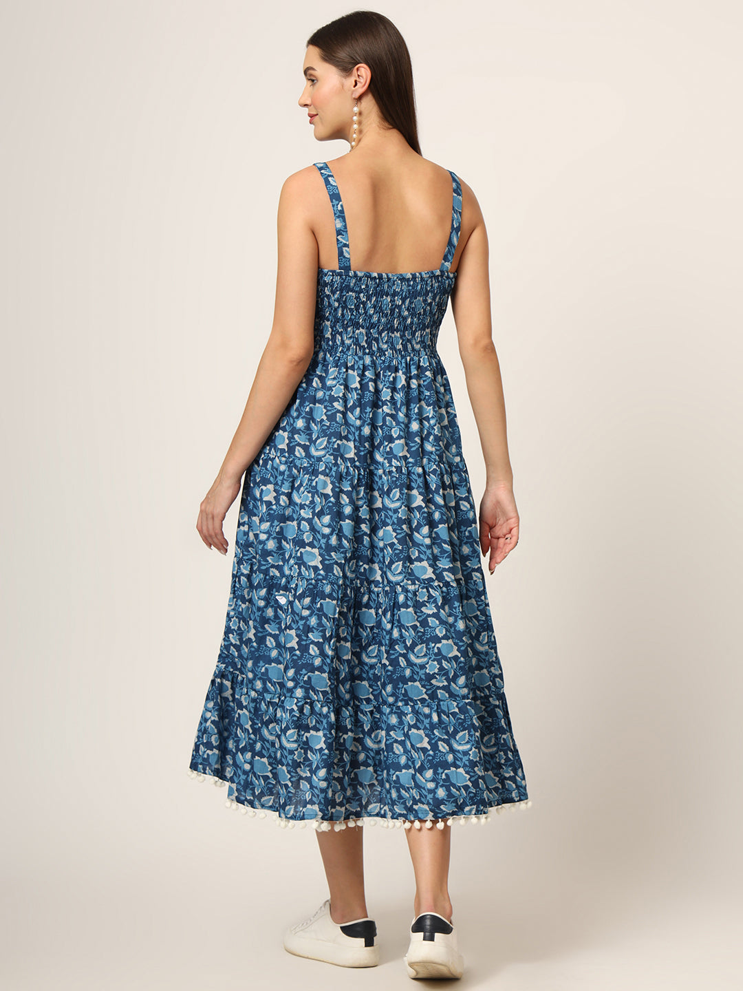 Sky Blue Printed Cotton Fabric Fit & Flare Dress