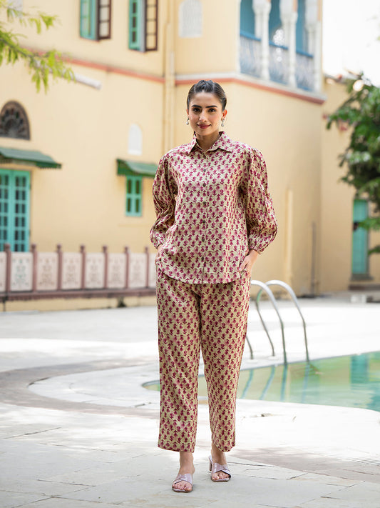 Red Floral Print Pure Cotton Straight Co-ord Set