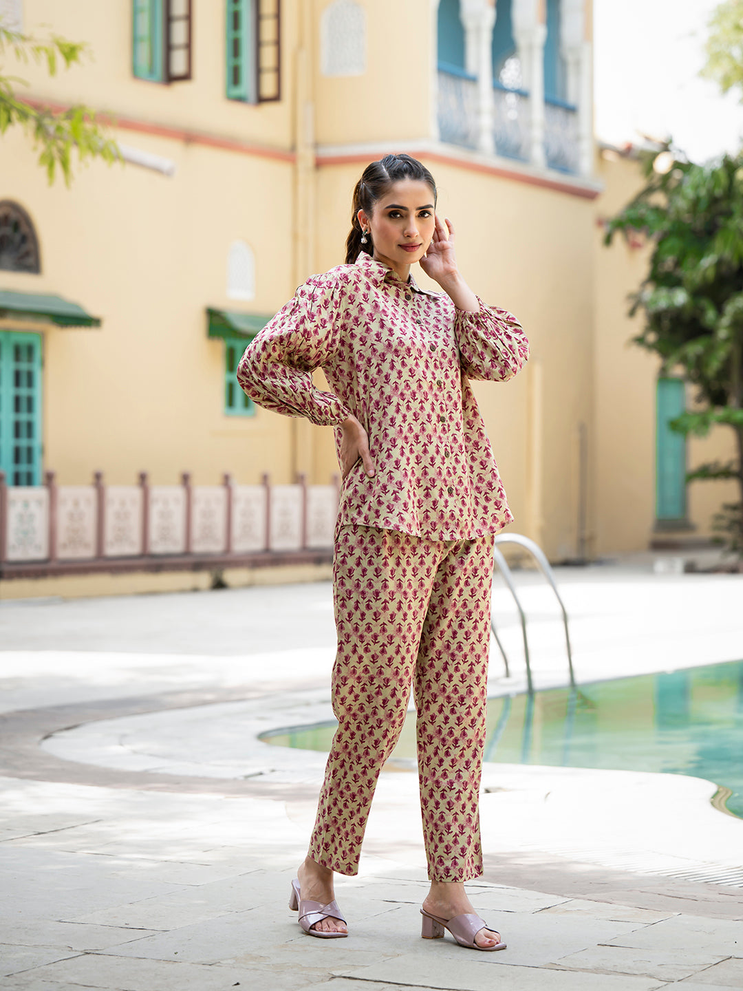 Red Floral Print Pure Cotton Straight Co-ord Set