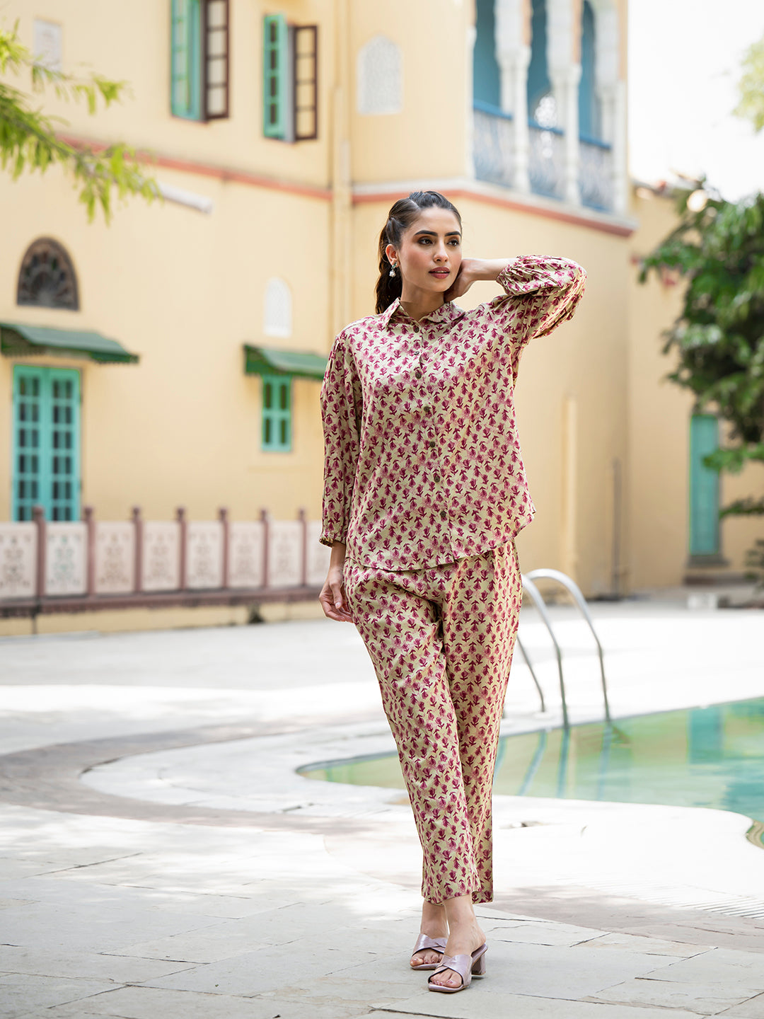 Red Floral Print Pure Cotton Straight Co-ord Set