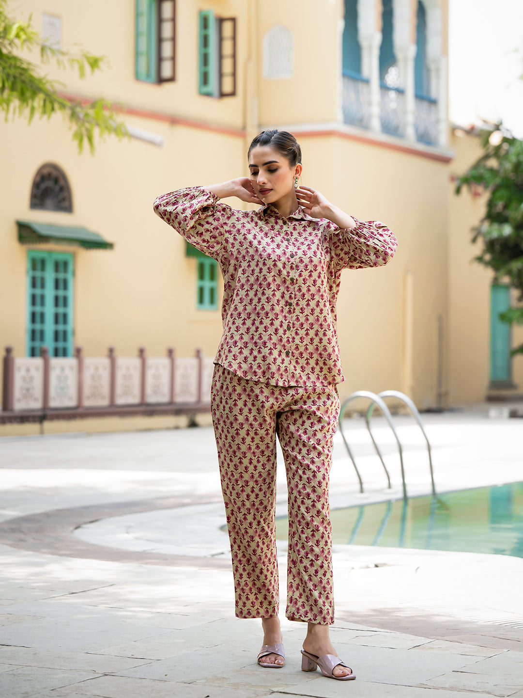 Red Floral Print Pure Cotton Straight Co-ord Set
