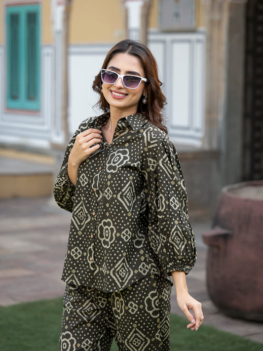 Brown Floral Print Pure Cotton Straight Co-ord Set