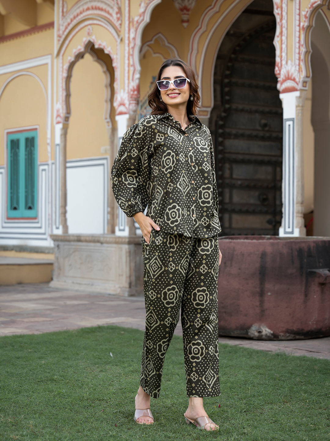 Brown Floral Print Pure Cotton Straight Co-ord Set