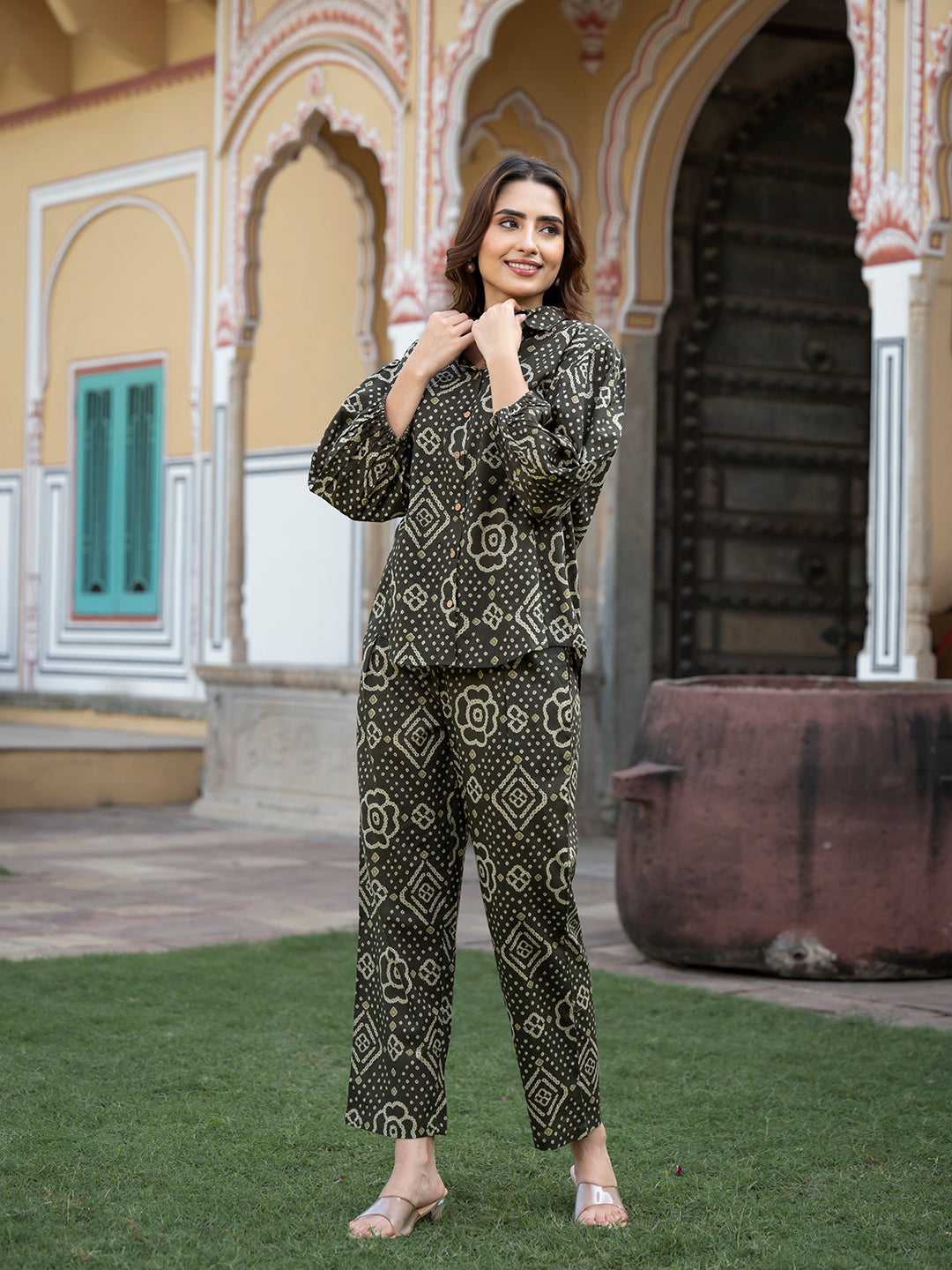 Brown Floral Print Pure Cotton Straight Co-ord Set