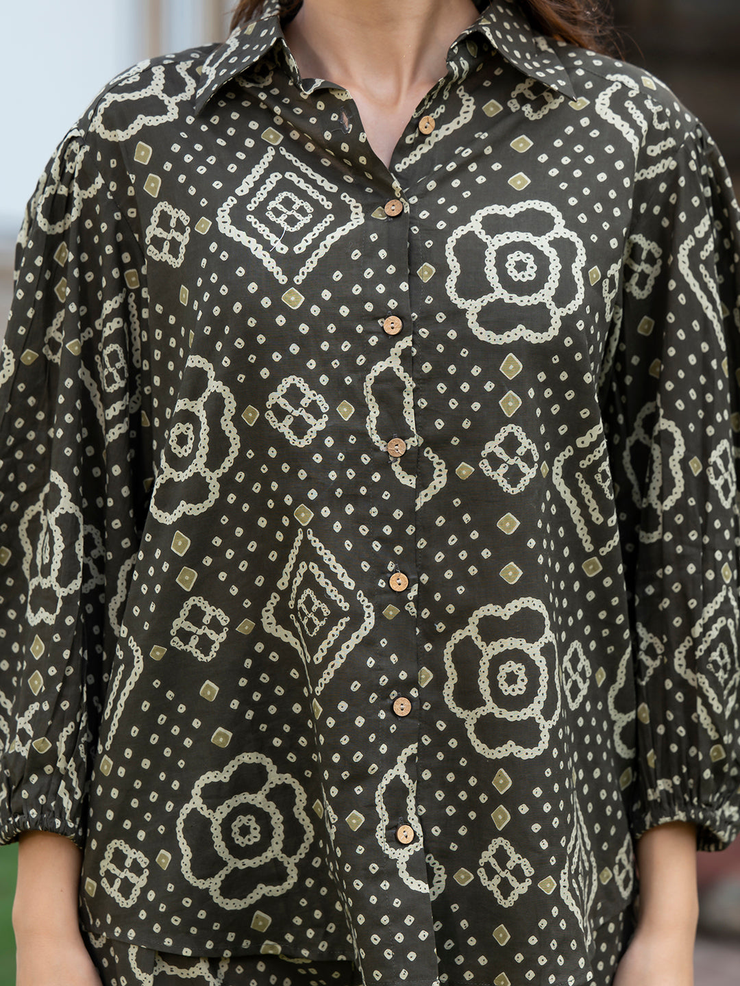 Brown Floral Print Pure Cotton Straight Co-ord Set