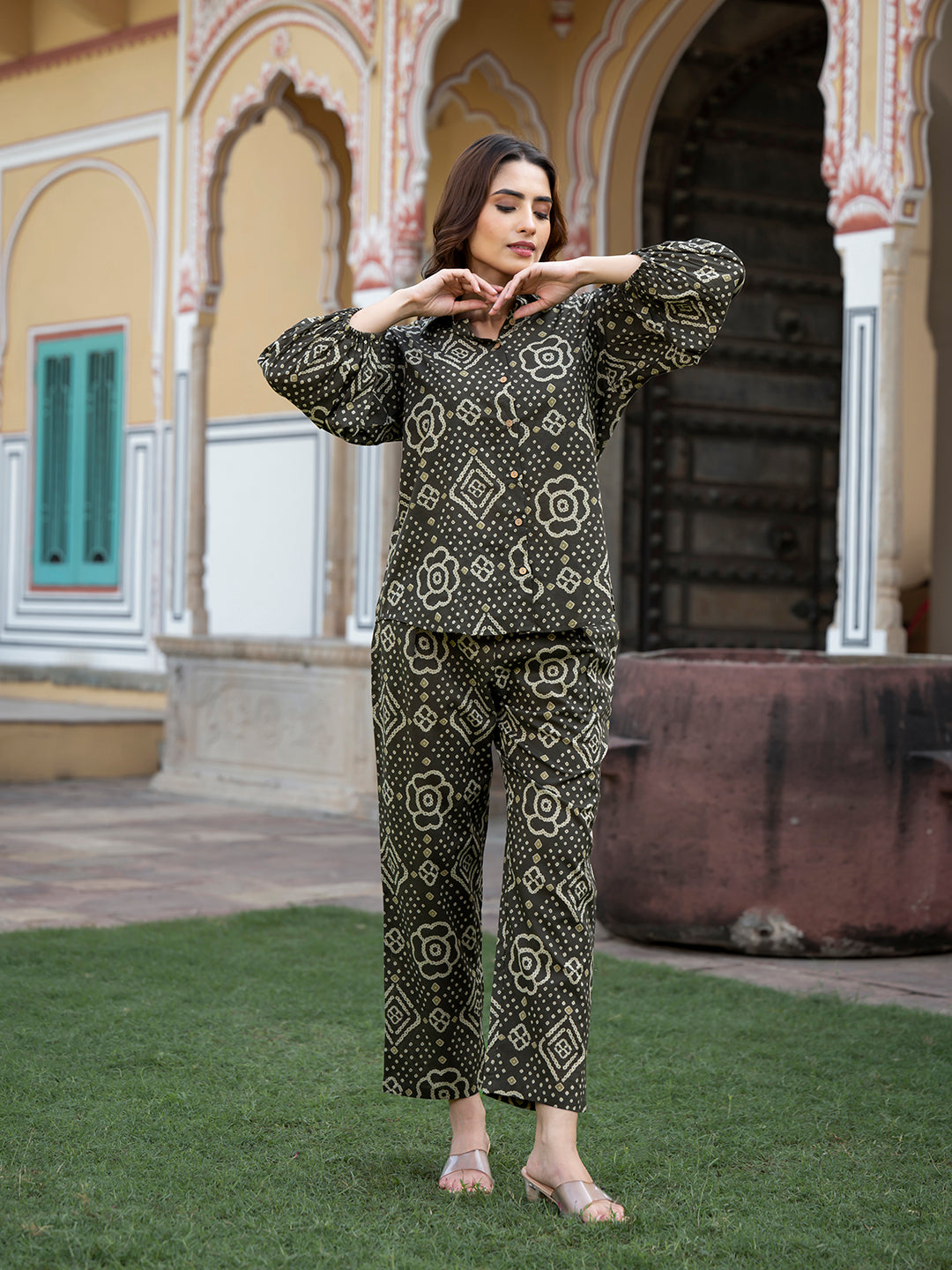 Brown Floral Print Pure Cotton Straight Co-ord Set
