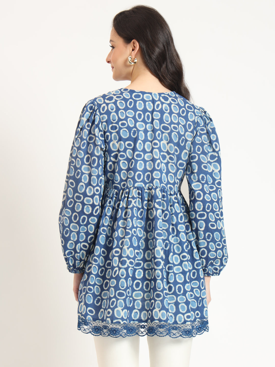 Blue Cotton V-Neck Top