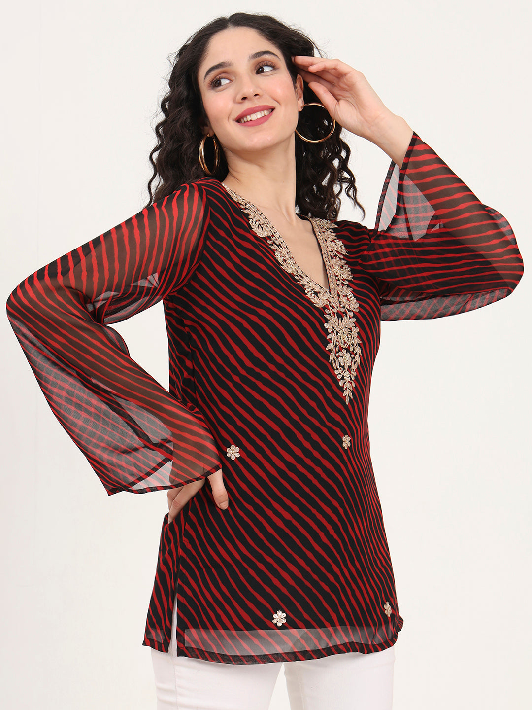 Black Leheriya Gotta Patti Work Geogratte V Neck Top