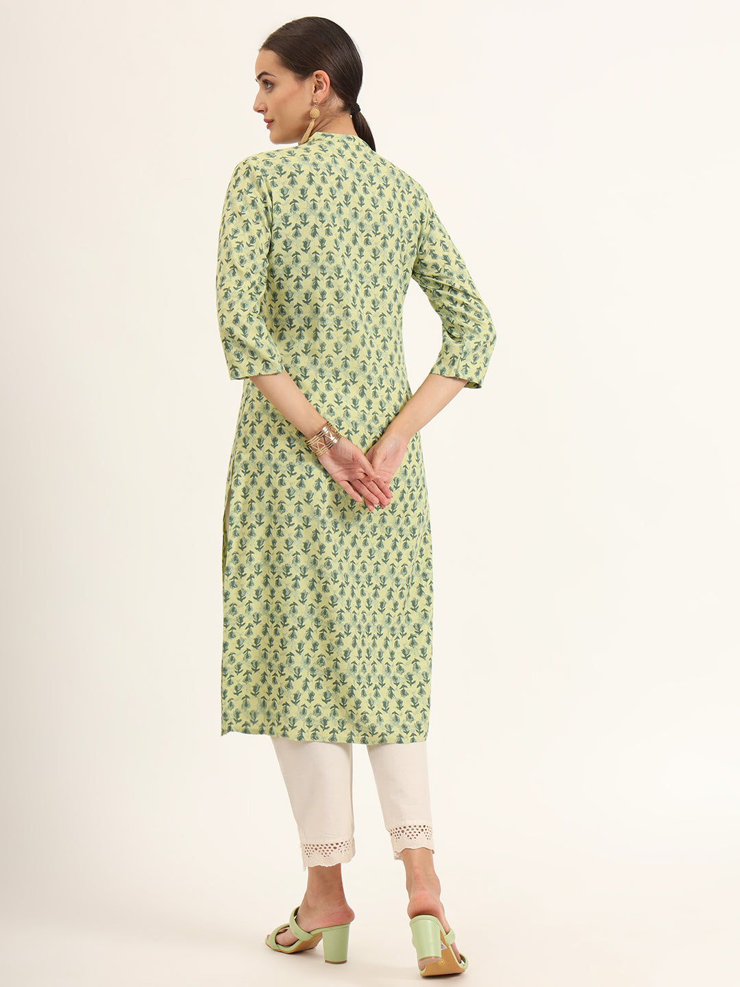 Green Floral Print Pure Cotton Straight Kurta