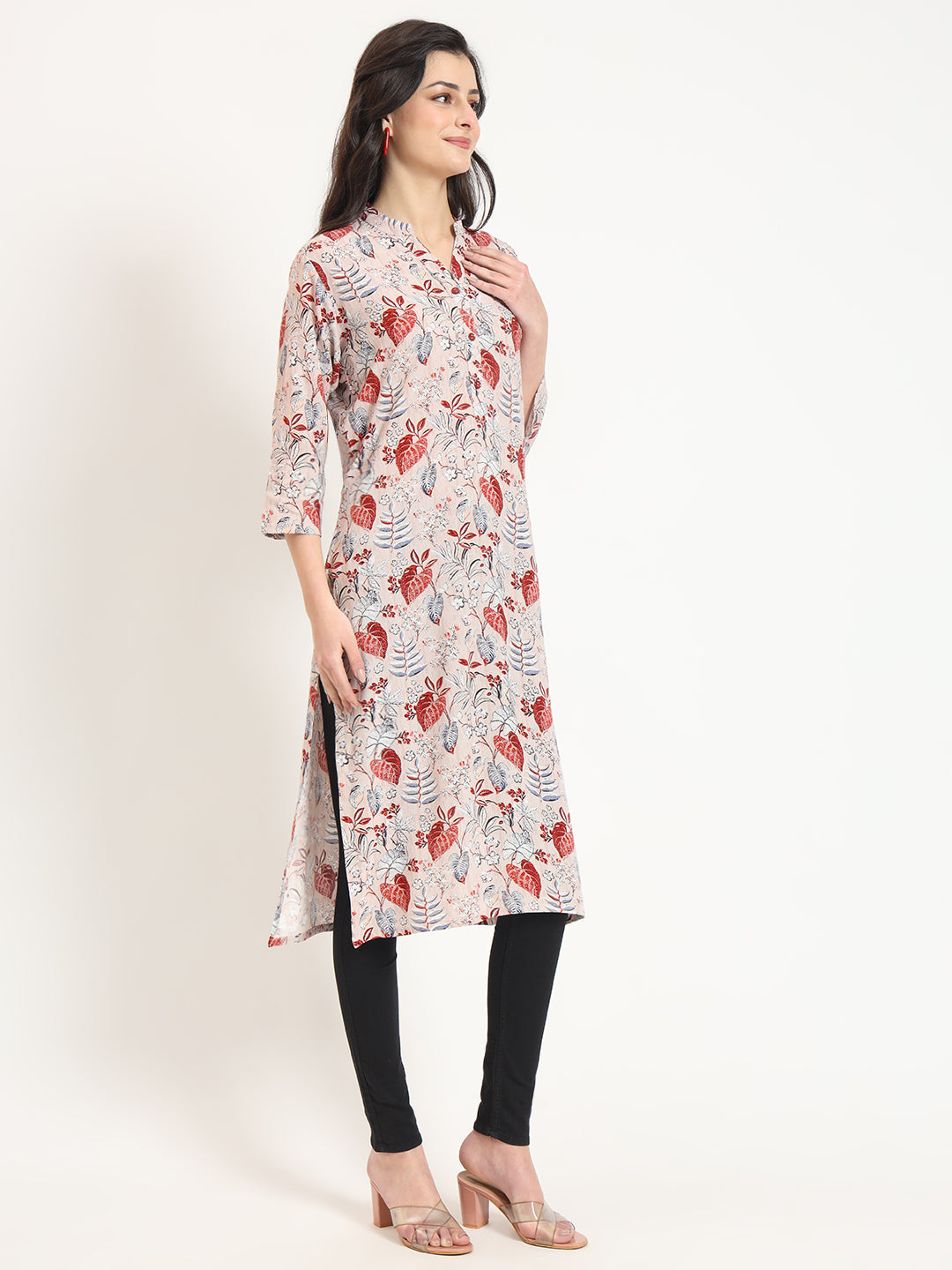 Multicolour Floral Print Rayon Fabric Straight Kurta