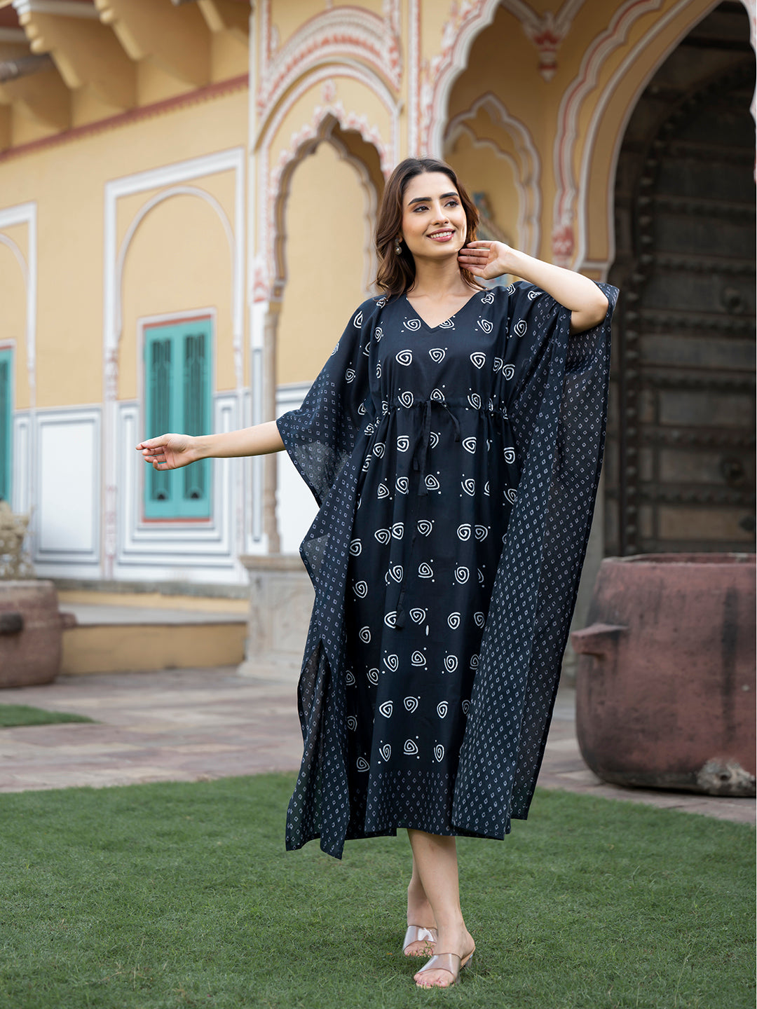 Black Floral Print Kaftan