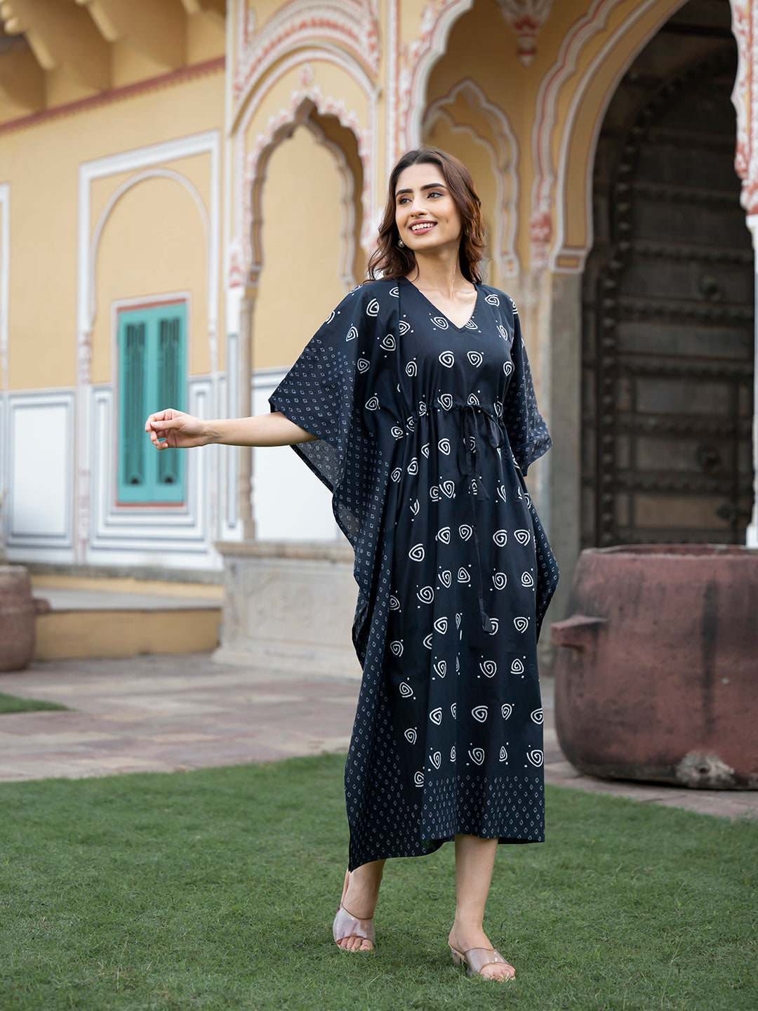 Black Floral Print Kaftan
