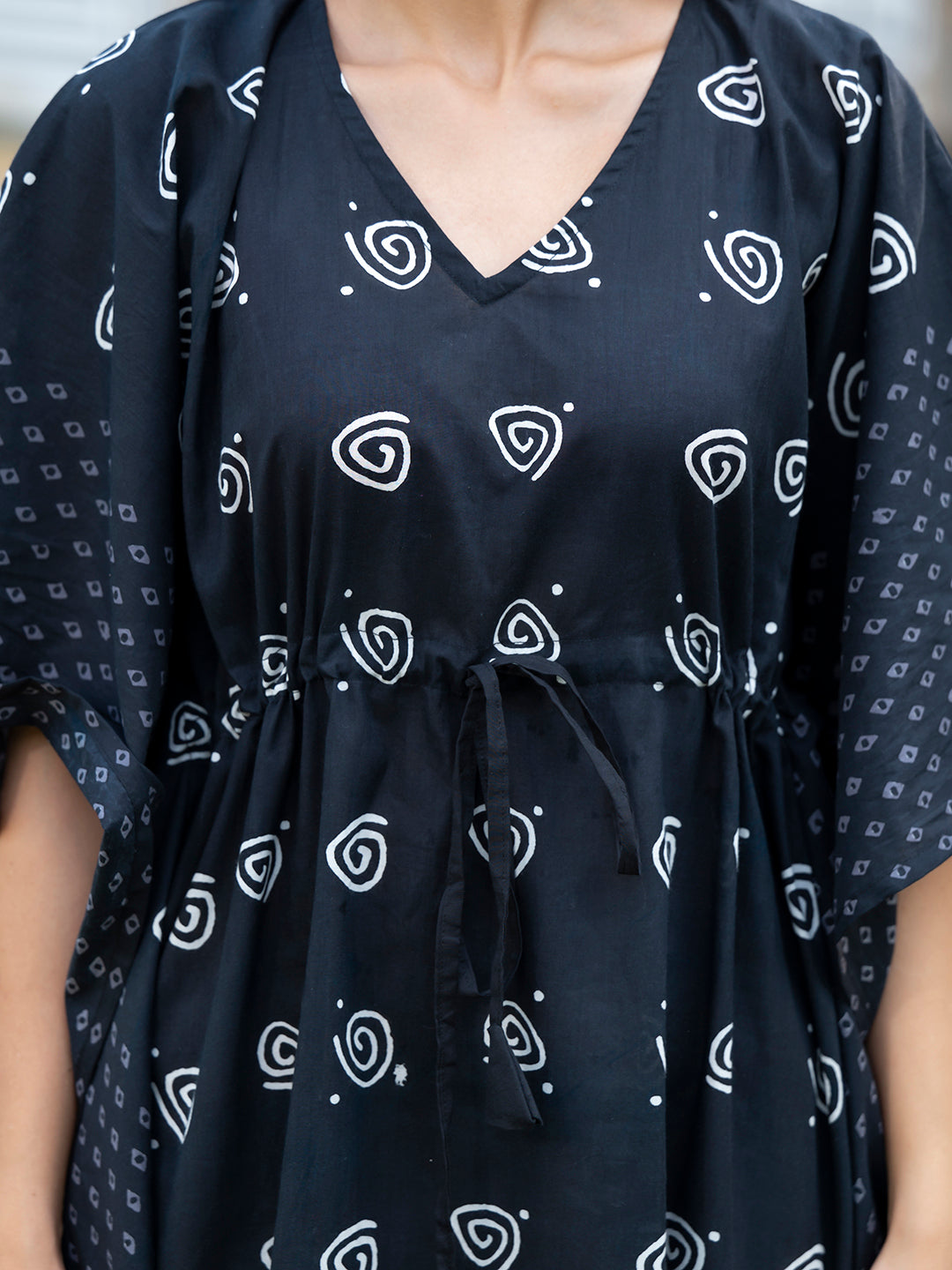 Black Floral Print Kaftan