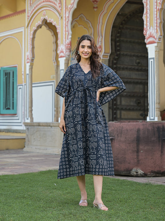Black & White Floral Print Kaftan