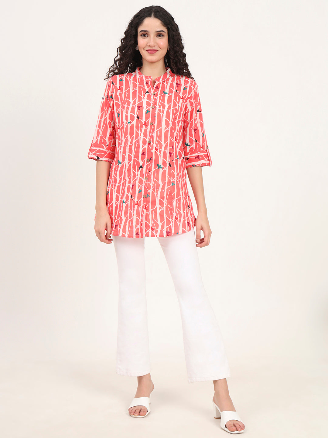 Pink Floral Printed Cotton Top