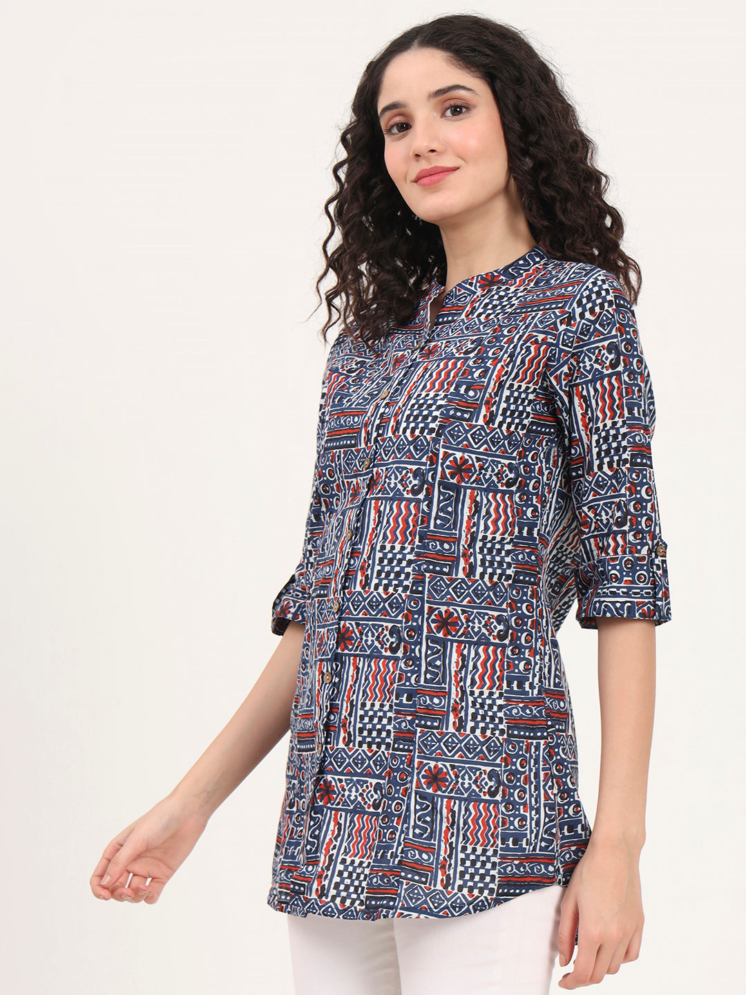 Blue Floral Printed Cotton Top