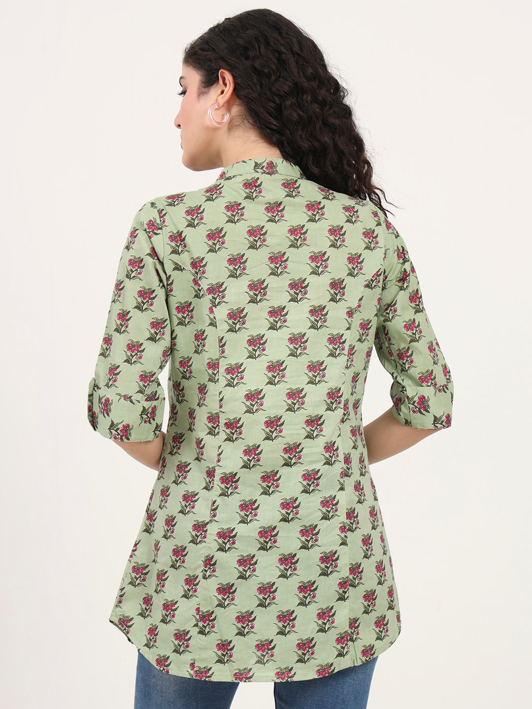 Green Floral Printed Cotton Top