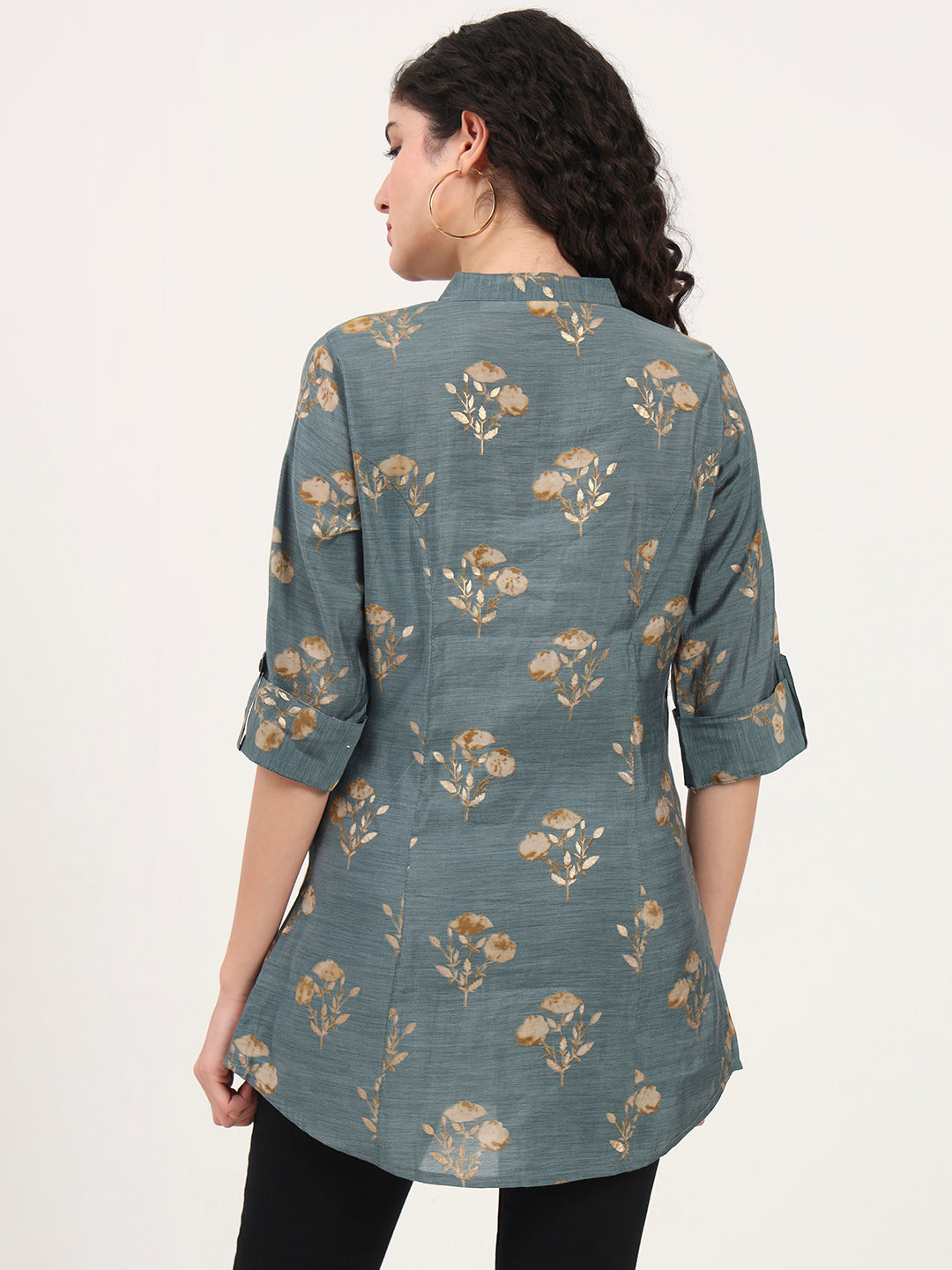 Grey Floral Printed Rayon Top